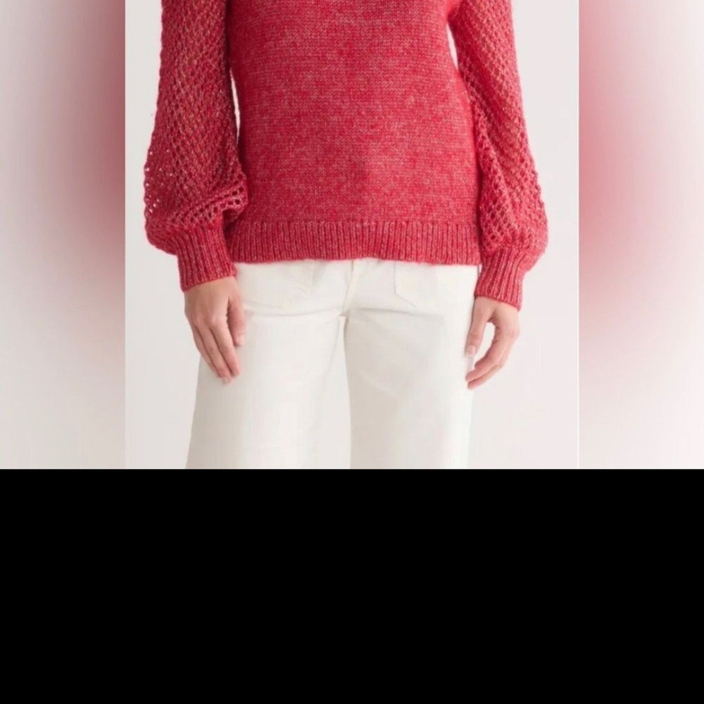 Tommy Bahama Wool Blend Shimmer Ballon Sleeve Tango Red Sweater size Large NWT